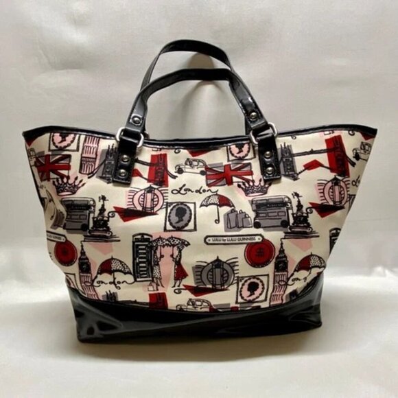 LULU by Lulu Guinness London Hand Bag Purse White Red Black Print Tote & Pouch - Picture 5 of 14